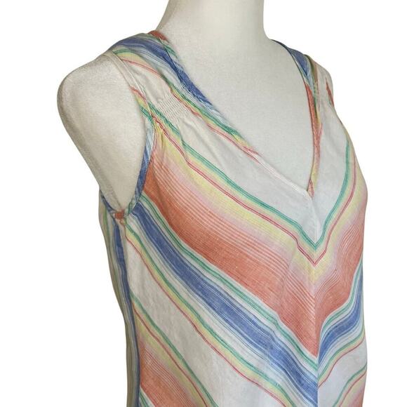 Gap 100% Linen Chevron Smocked Tank Top Blouse Rainbow Striped Vacation Beach - Picture 5 of 16